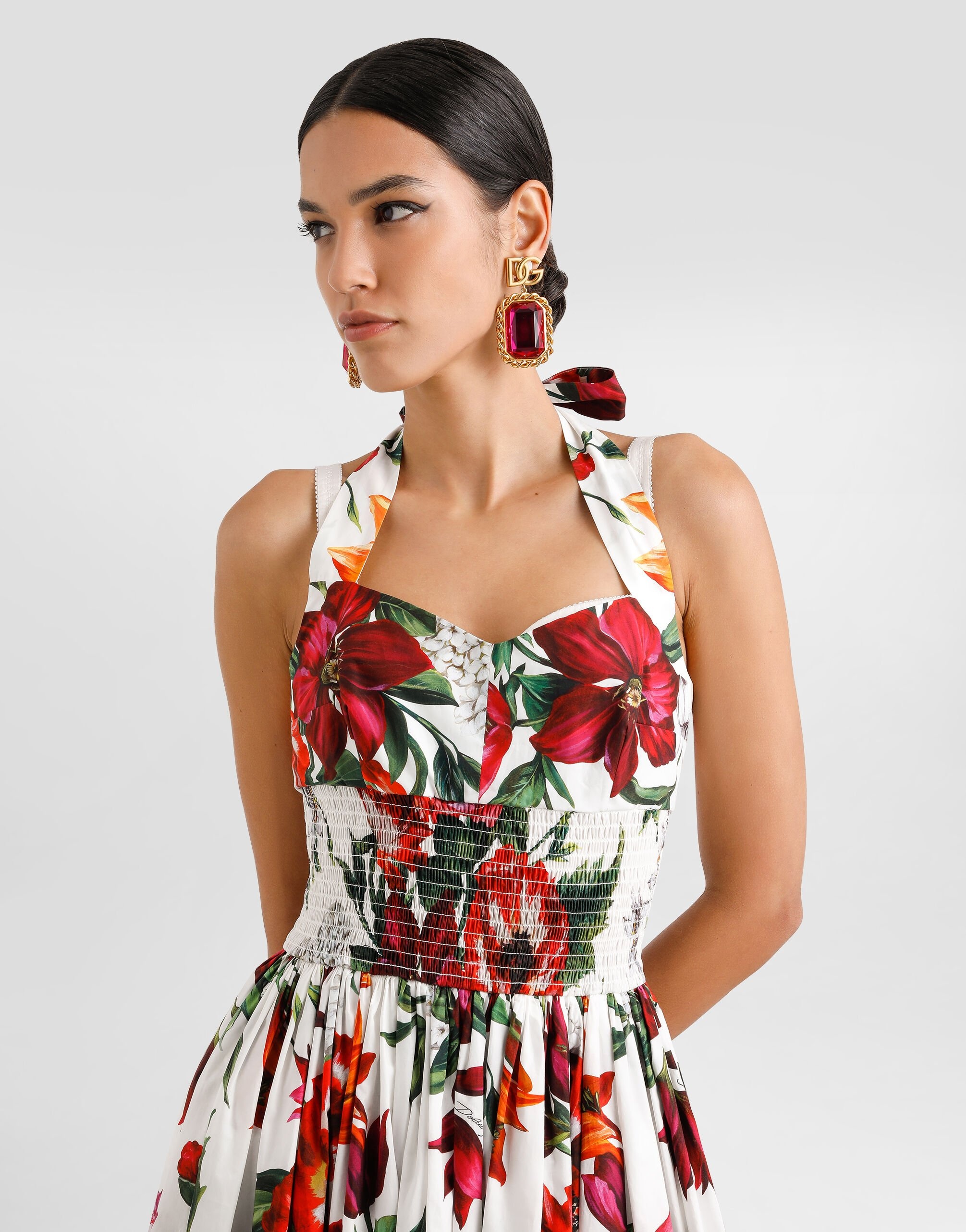 Flower-print poplin dress - 4