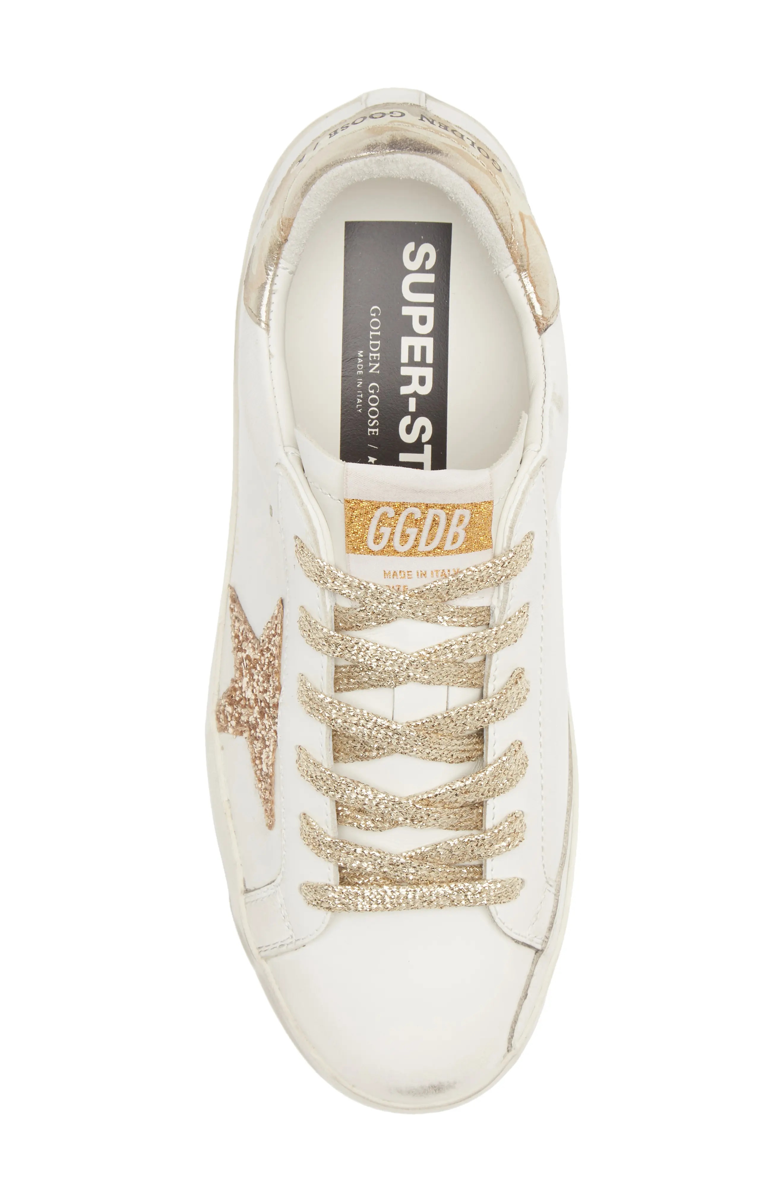 Super-Star Low Top Sneaker in White/Gold - 5