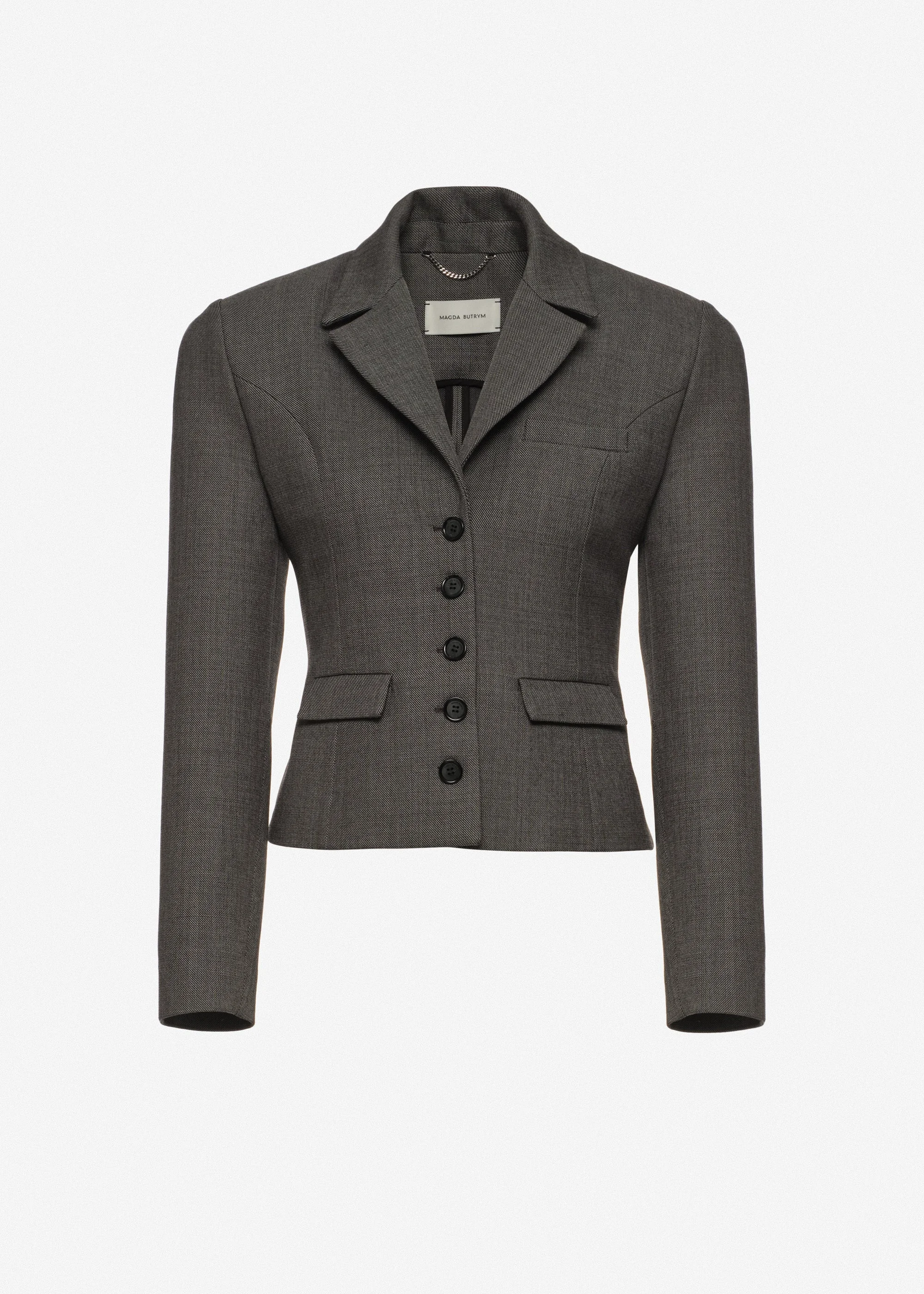 Fitted wool blazer in dark grey - 1