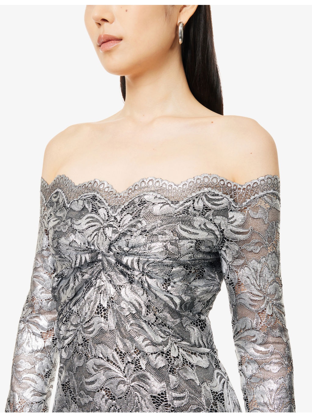 Lace Off-Shoulder Stretch-Woven Midi Dress - 5