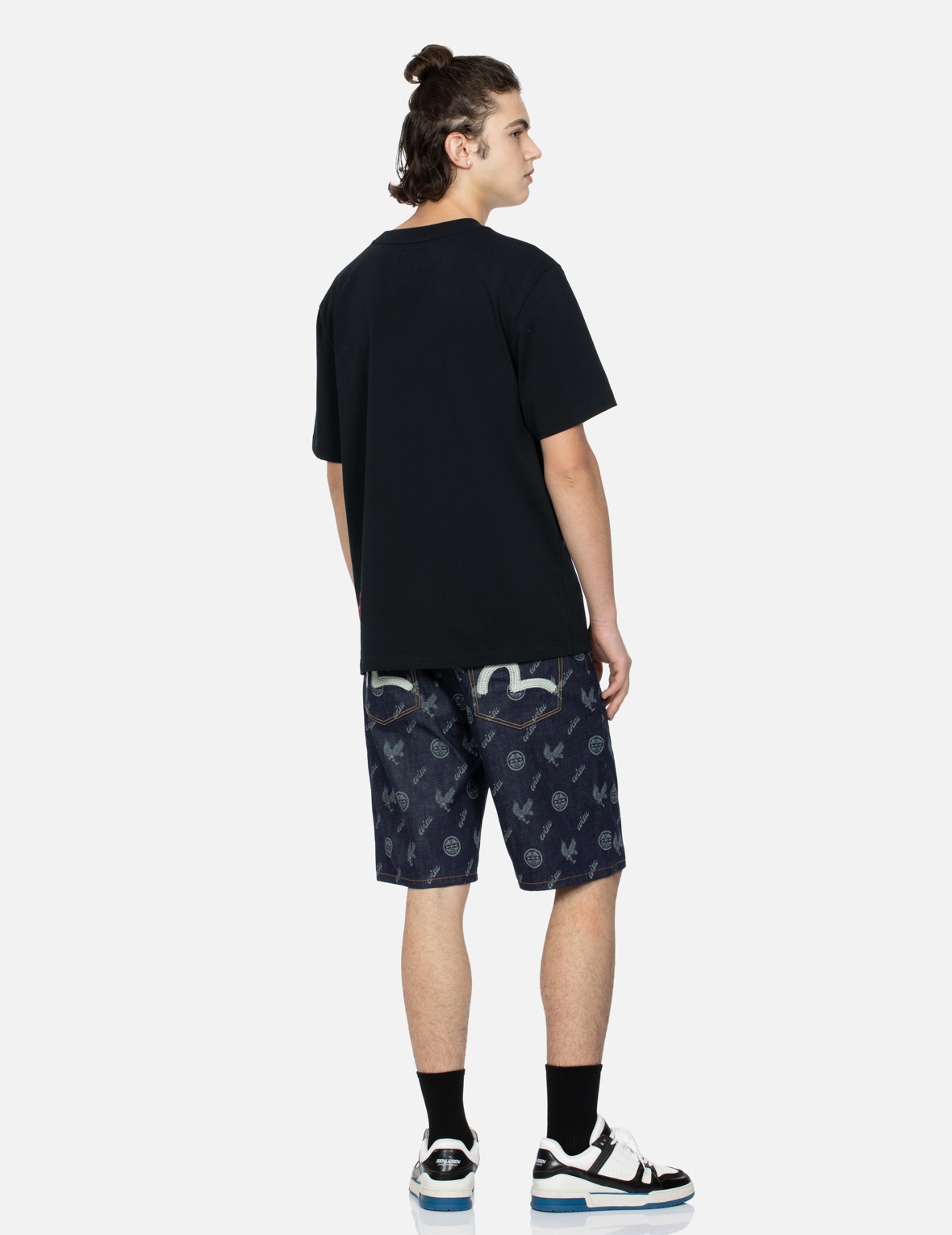 ALLOVER KAMON AND EAGLE PRINT DENIM SHORTS - 3