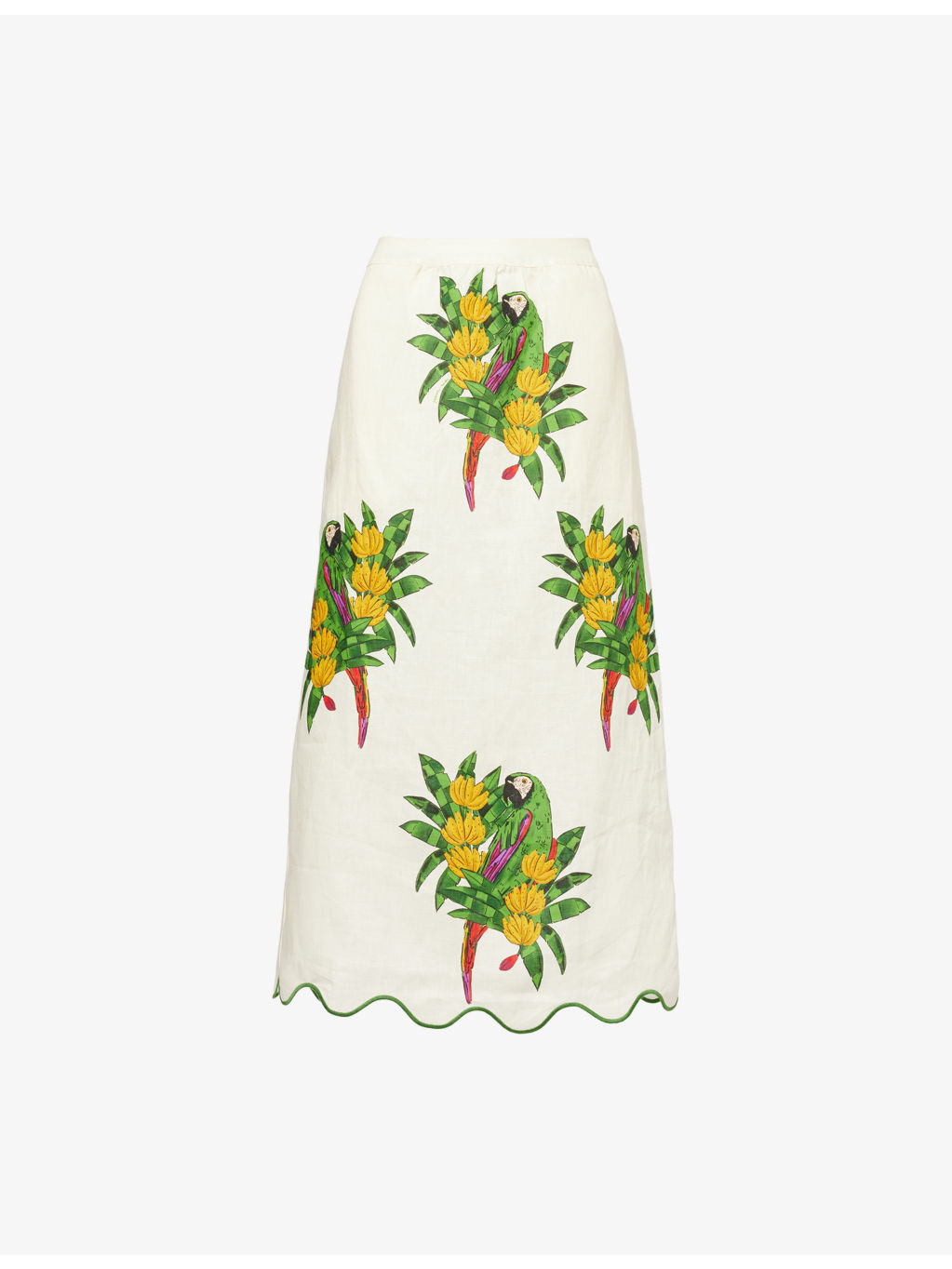 Graphic-Pattern Scalloped Linen Midi Skirt - 1