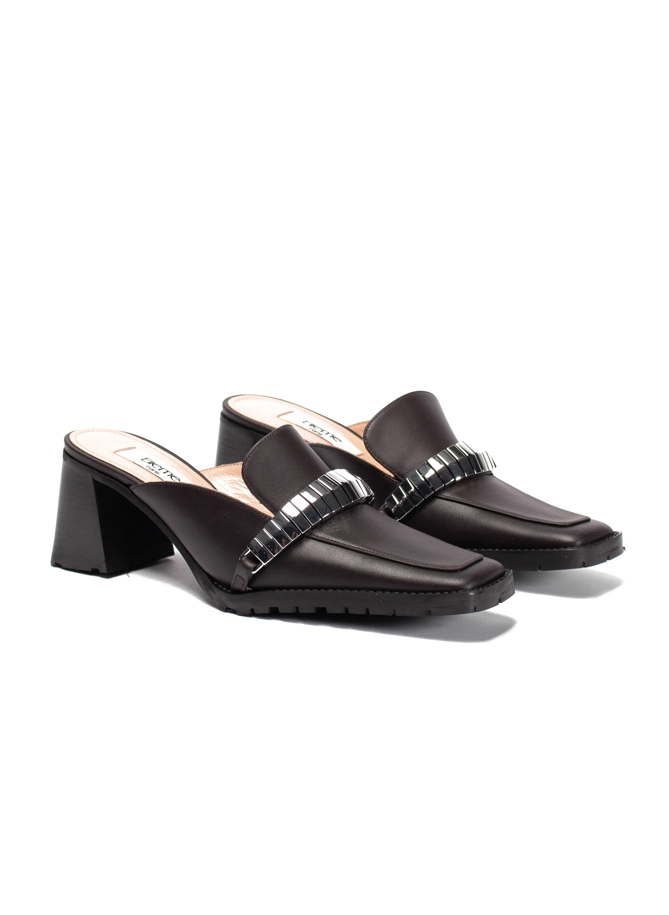 Eva Loafer Mule Leather/Metal Brown - 1