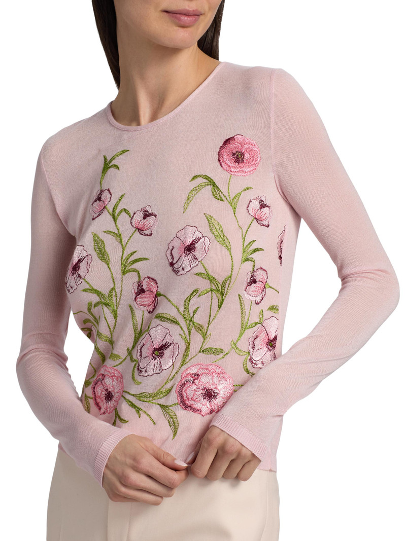Women's Floral Embroidered Cashmere-Silk Top - Rose 6