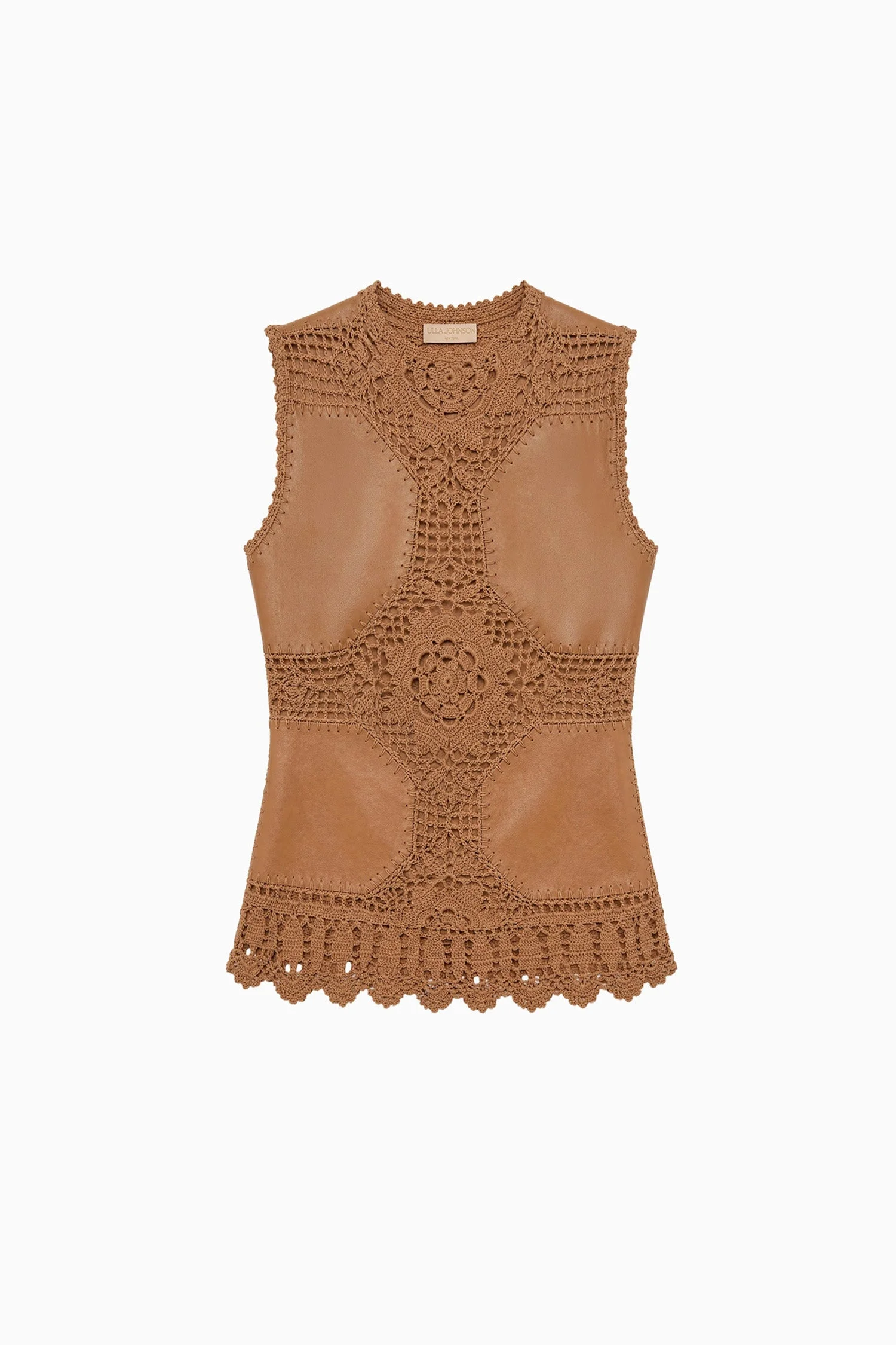 Livia Sleeveless Crochet & Leather Top - 1