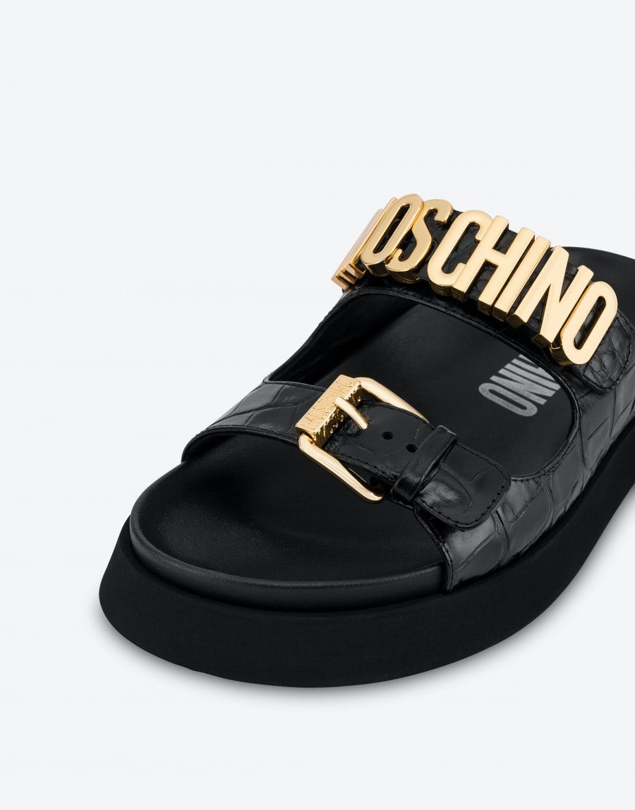 CROCO CALFSKIN SANDALS WITH BUCKLE - 4