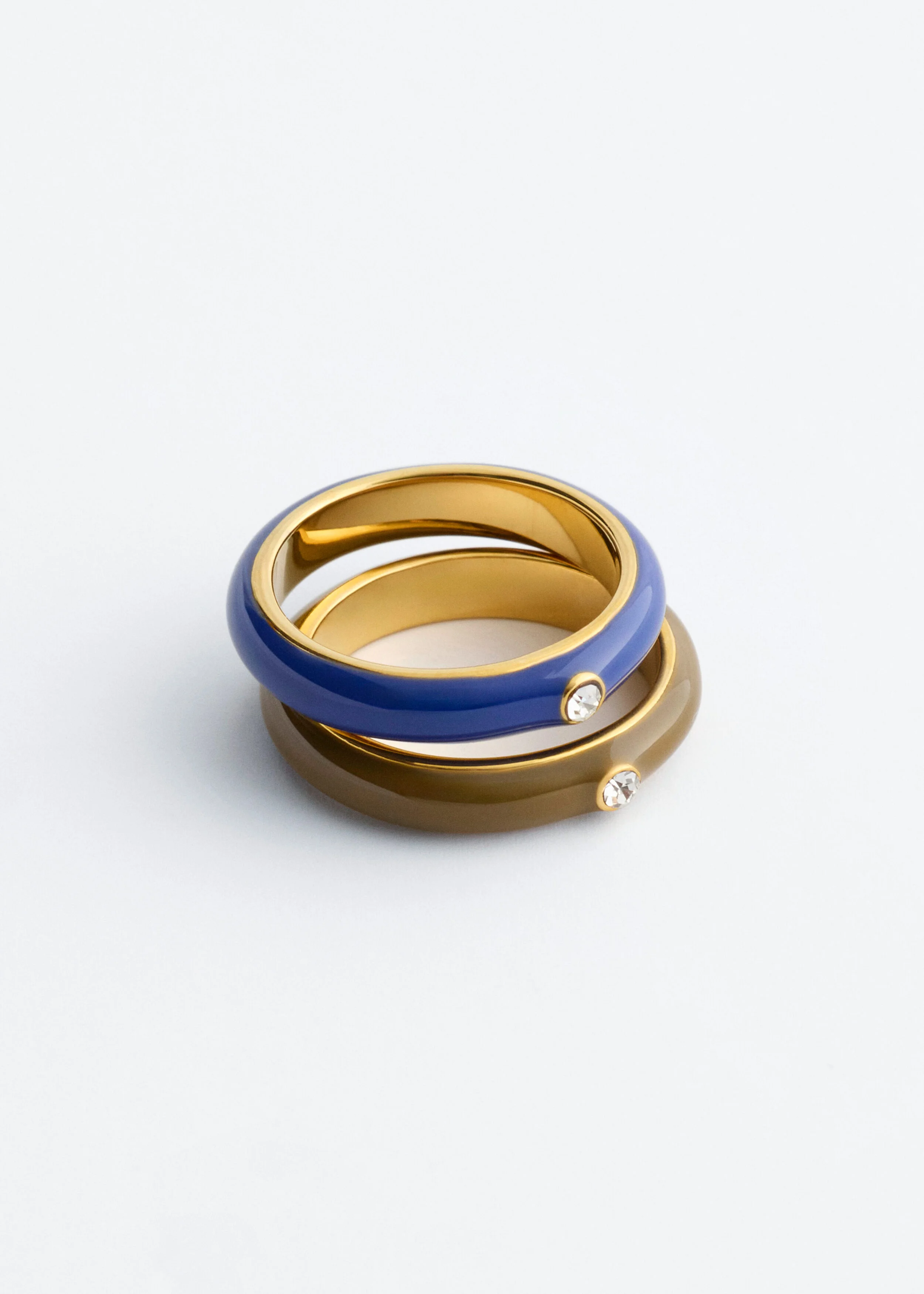 Glass Detail Brass Ring Set - 1