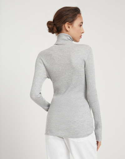 Brunello Cucinelli Lightweight turtleneck sweater in sparkling cashmere and silk rib knit outlook