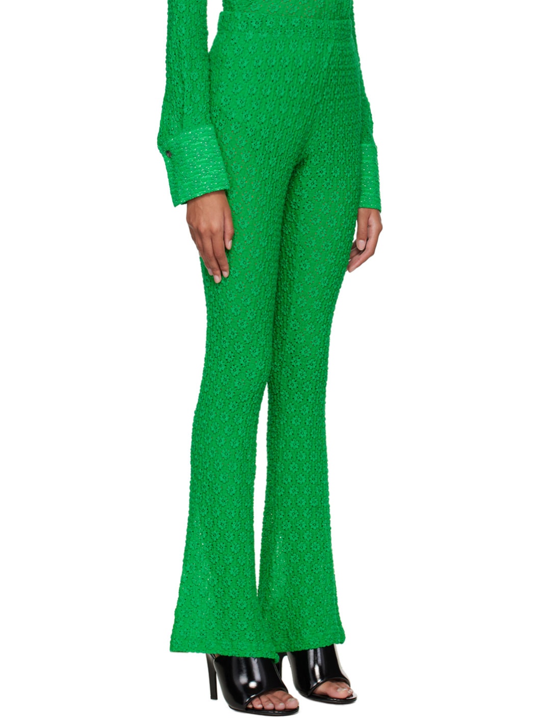 Green Slim Flared Trousers - 2