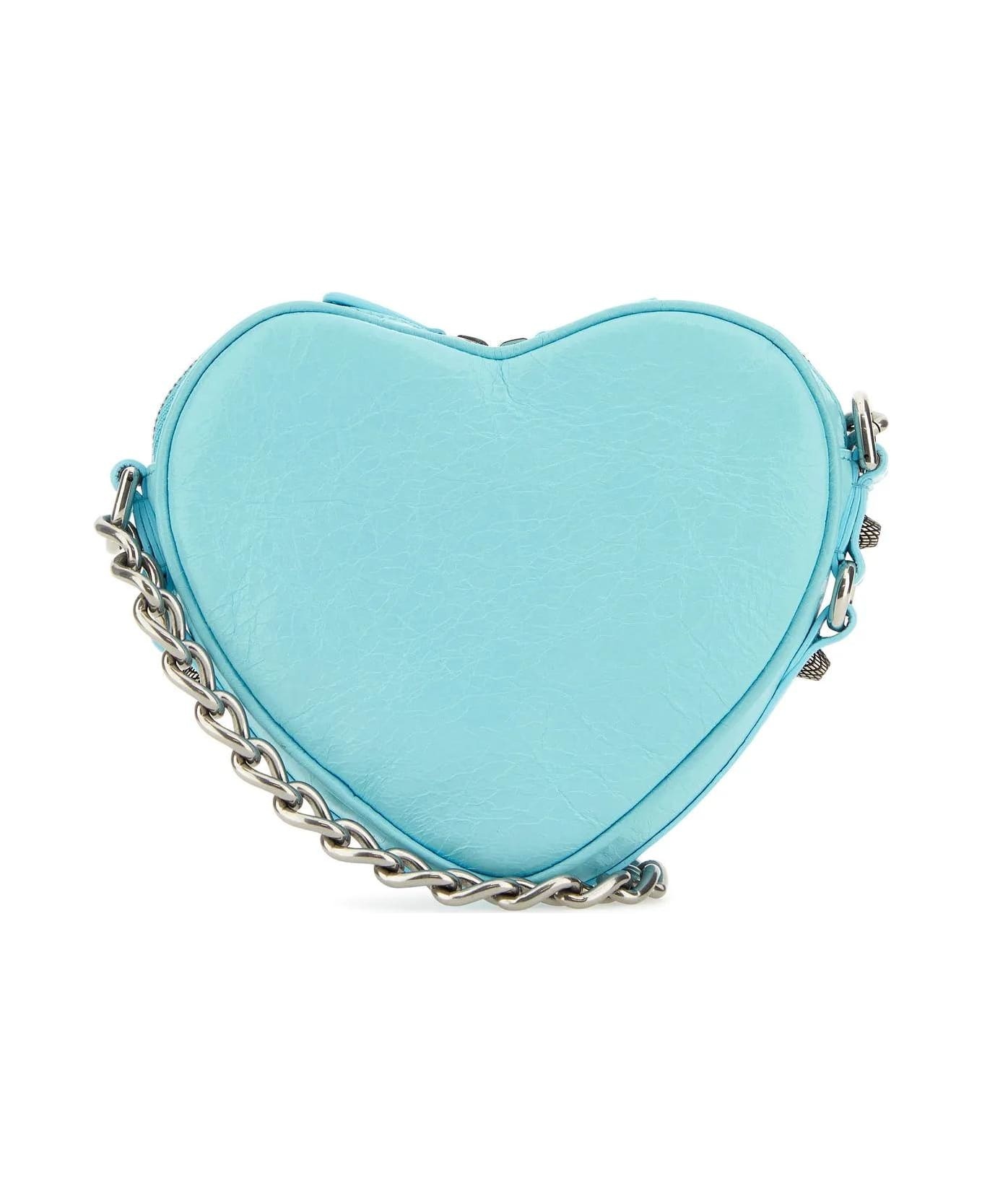 Light Blue Leather Le Cagole Heart Mini Crossbody Bag - 3