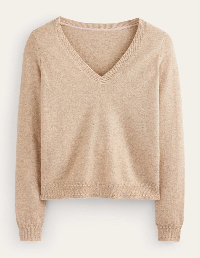 Eva Cashmere V-Neck Sweater-Chinchilla Melange 7