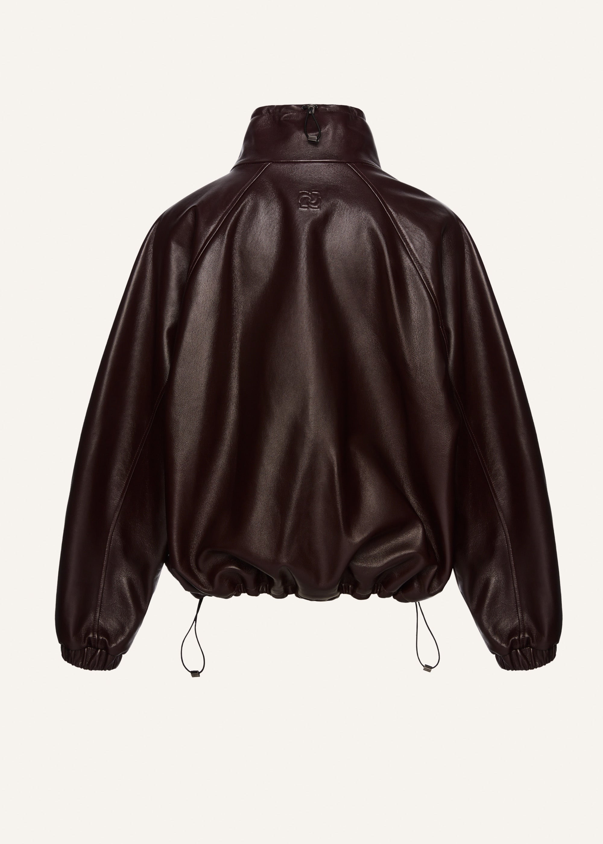 Elasticized leather bomber jacket in burgundy - 2