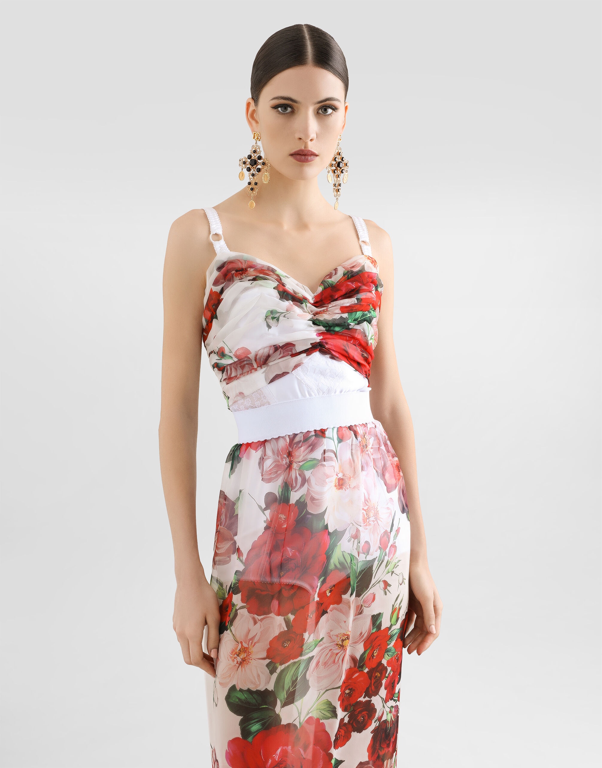 Rose-print marquisette and chiffon corset top - 4