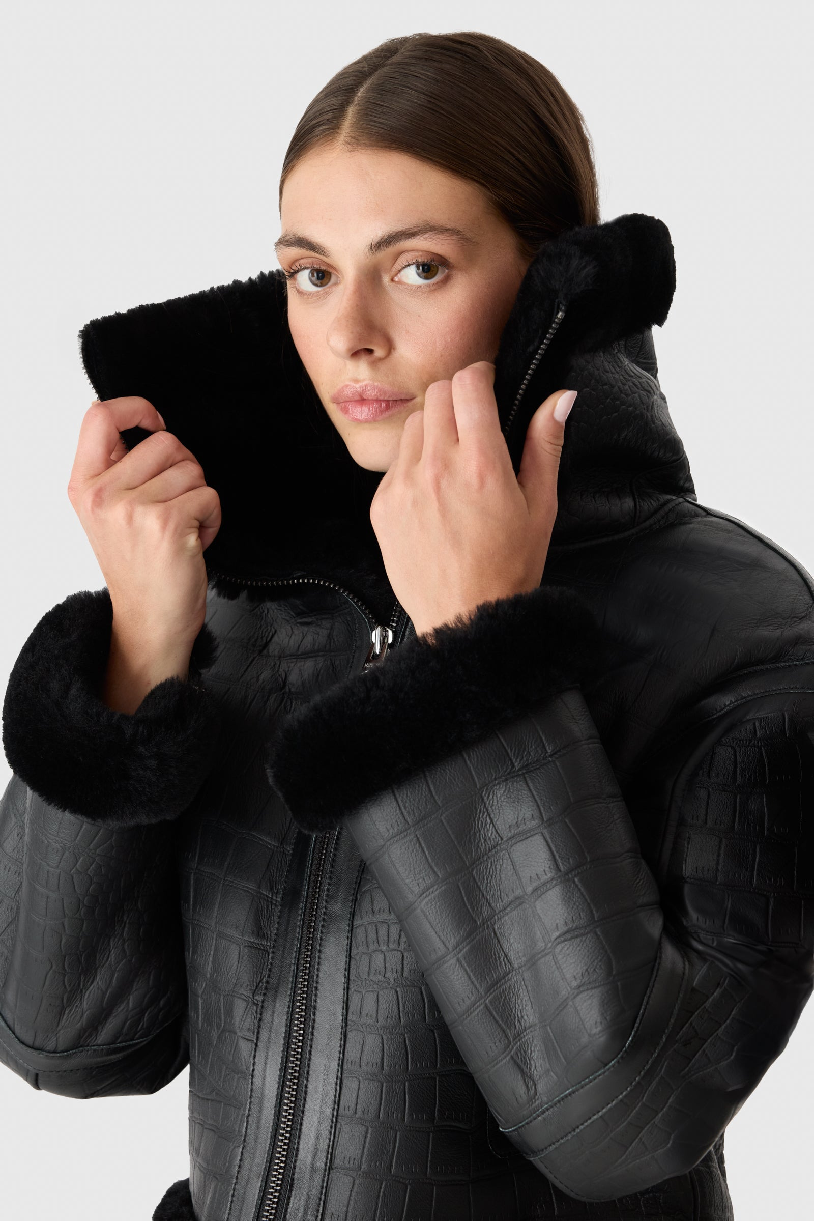 MAXOU Croc Embossed Oversized Shearling Jacket - 6