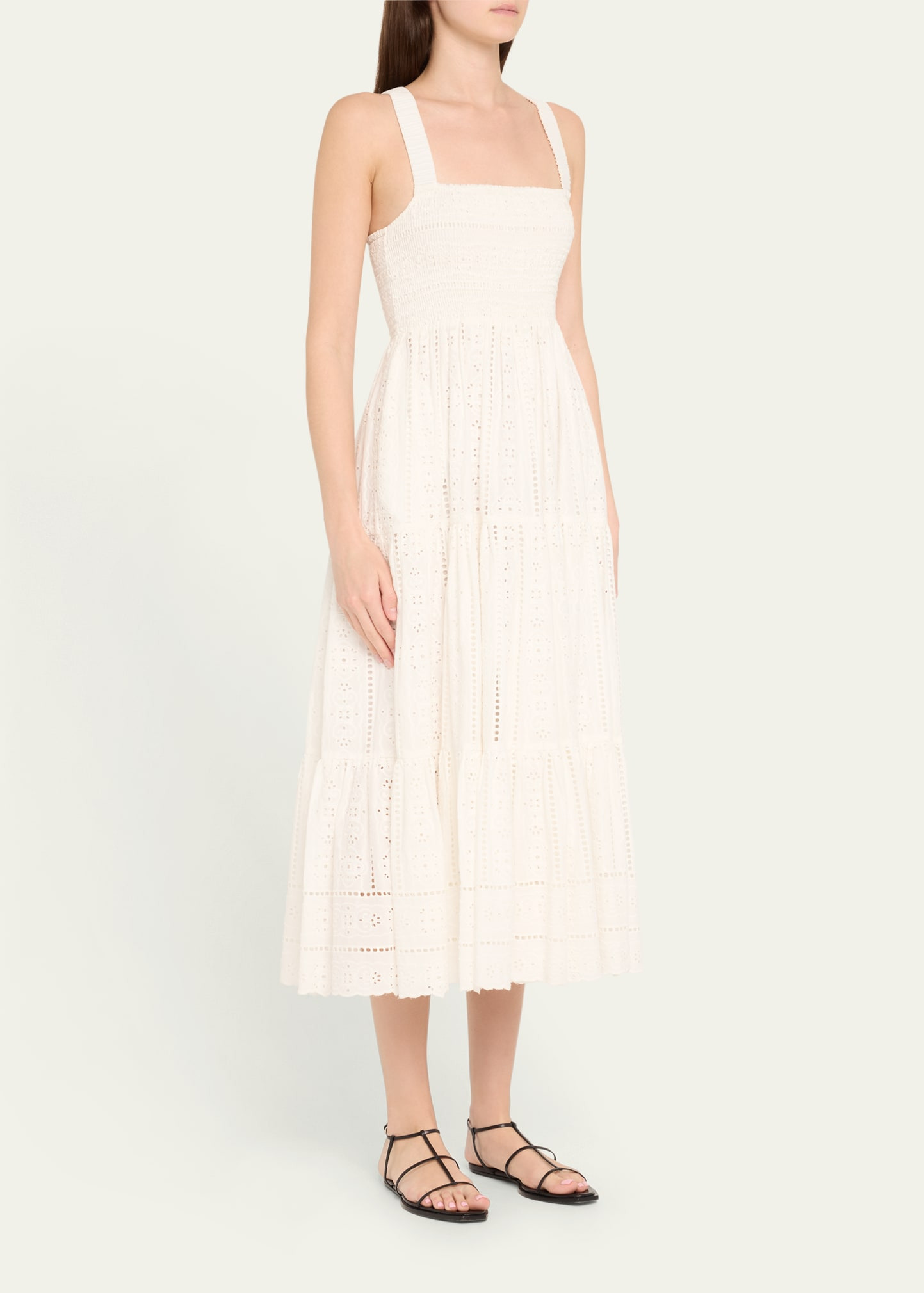 Taormina Cotton Eyelet Square-Neck Midi Dress - 4