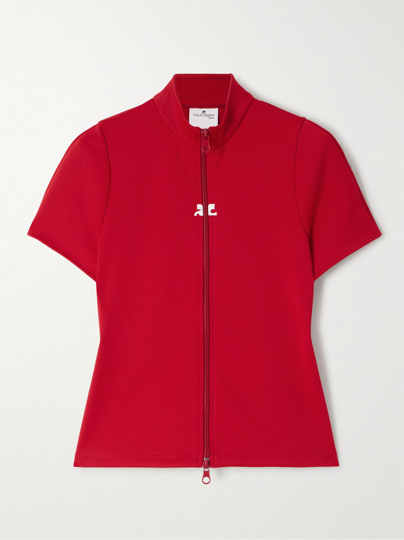 Embroidered Jersey Zip-up T-shirt 1