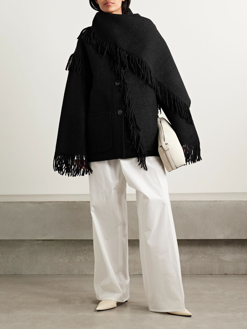 Totême Draped fringed wool-blend jacket Black outlook