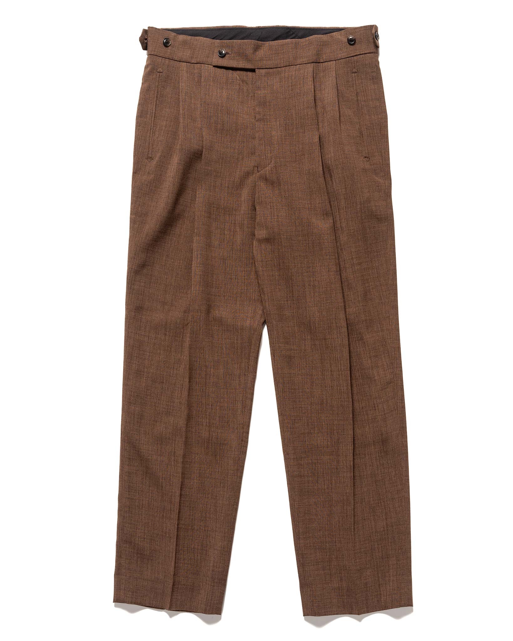 Tucked Side Tab Trouser - Poly Chambray Brown - 1