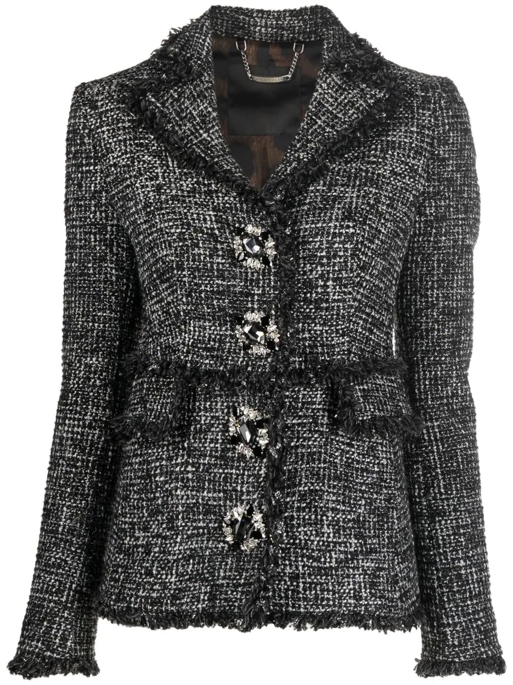 belted-waist tweed blazer - 1