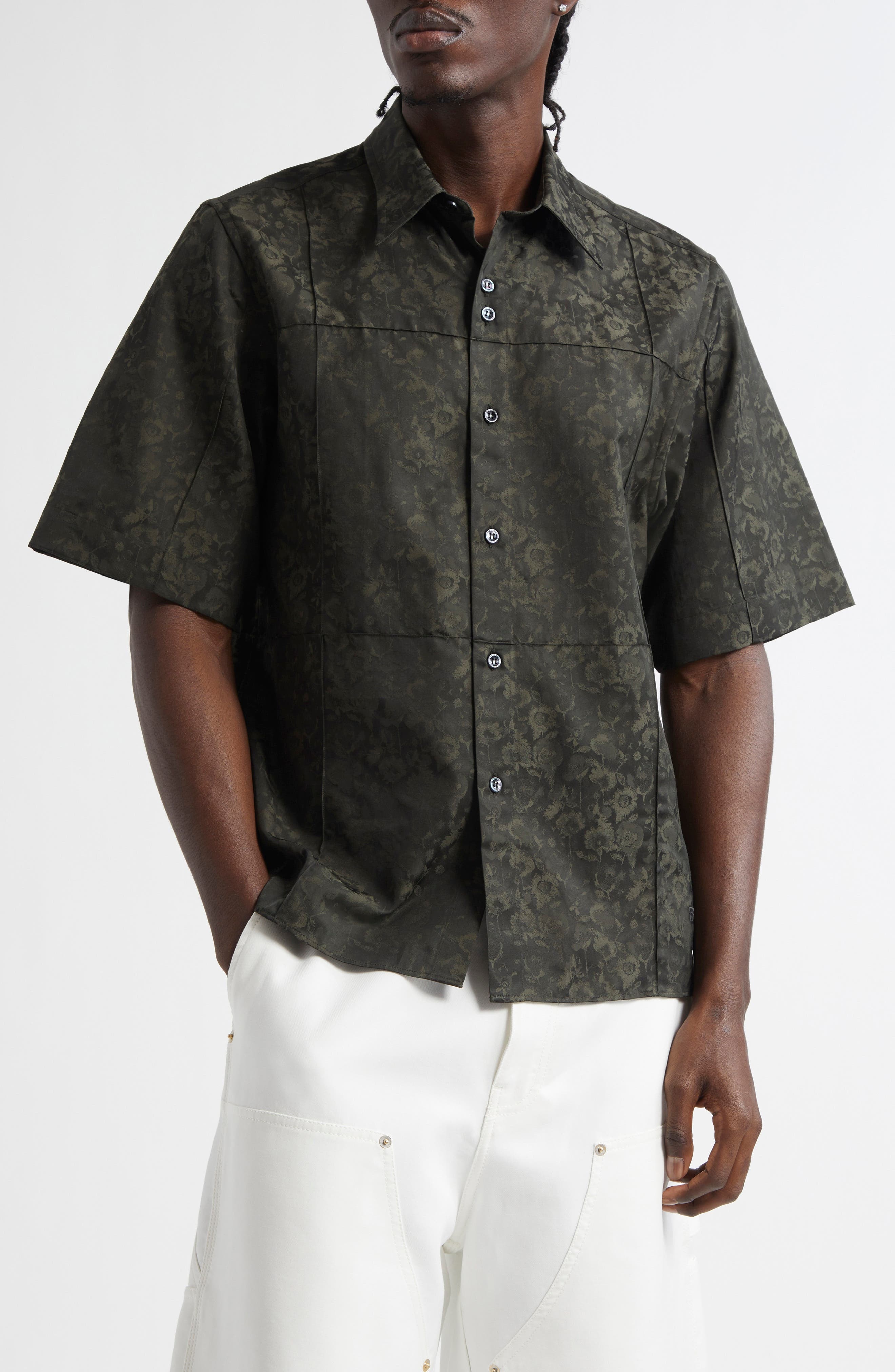 Wales Bonner Dennis Floral Button-Up Shirt in Otter at Nordstrom - 1