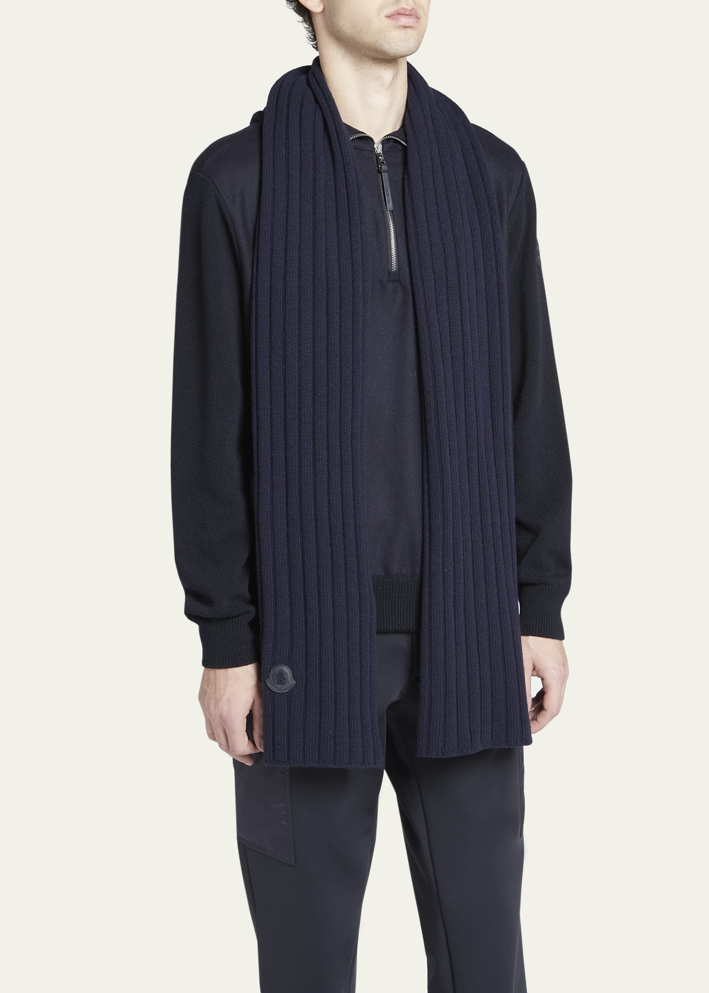 Wool English Rib Scarf with Leather Logo Patch - 3