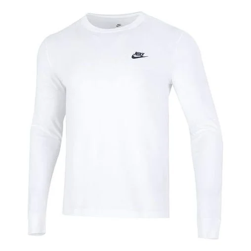 남자 나이키 Minimalistic 알파벳 로고 Athleisure 캐주얼 스포츠 둥근 목 긴 소매 백색 티셔츠 - 1