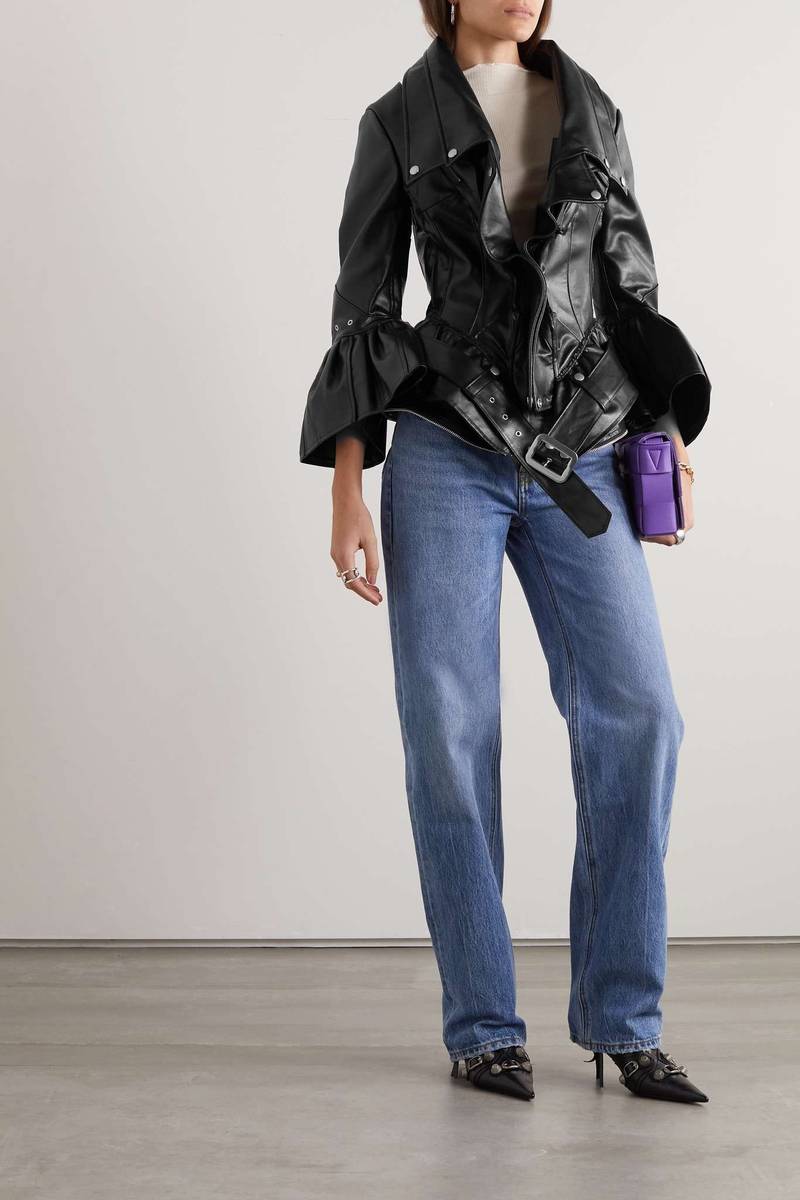 Junya Watanabe Belted faux leather biker jacket outlook