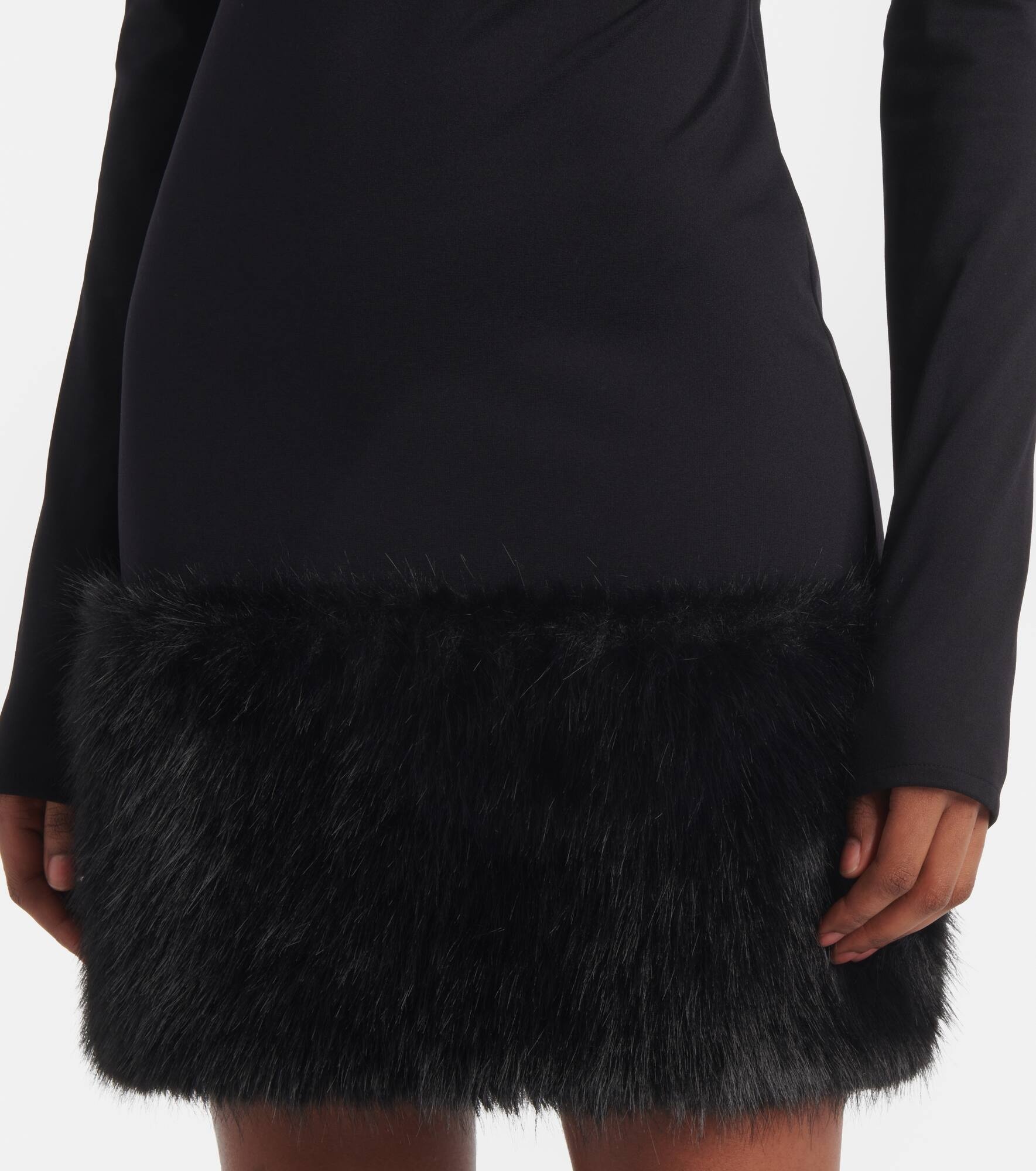 Faux fur-trimmed turtleneck jersey minidress - 5