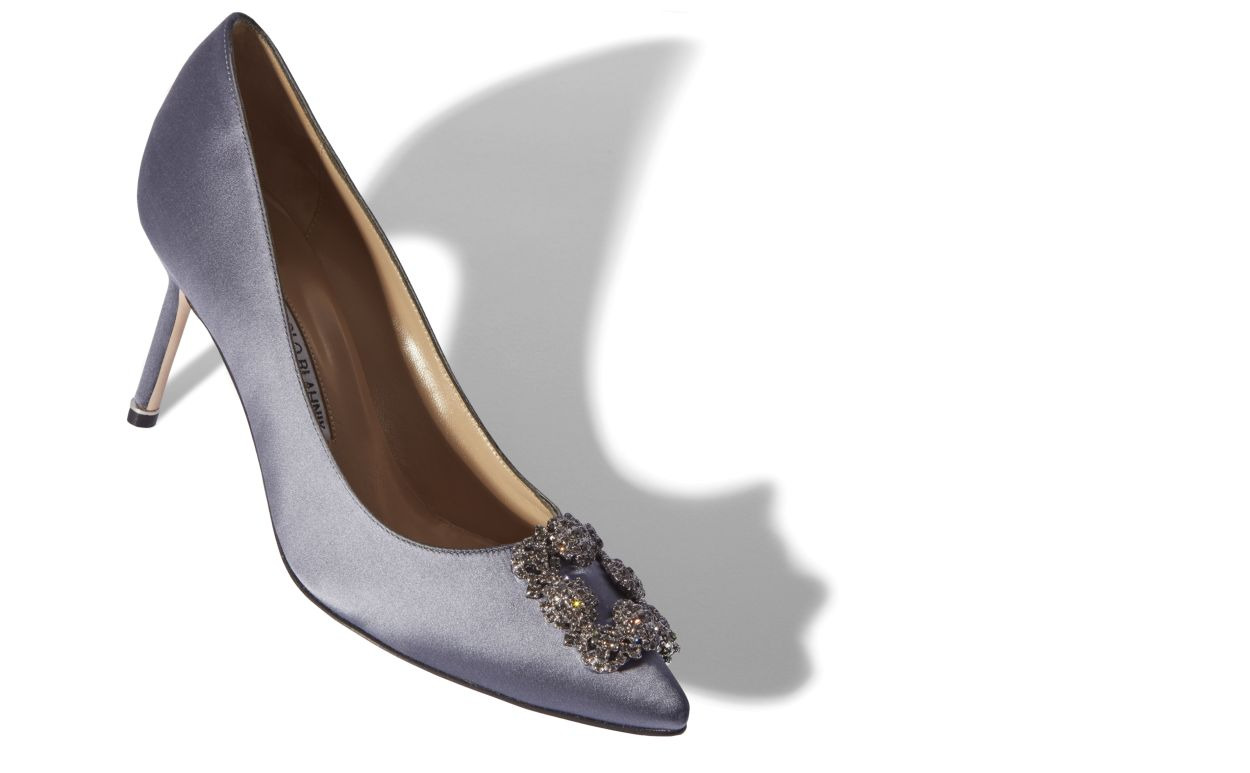 Grey Satin Jewel Buckle Pumps - 2