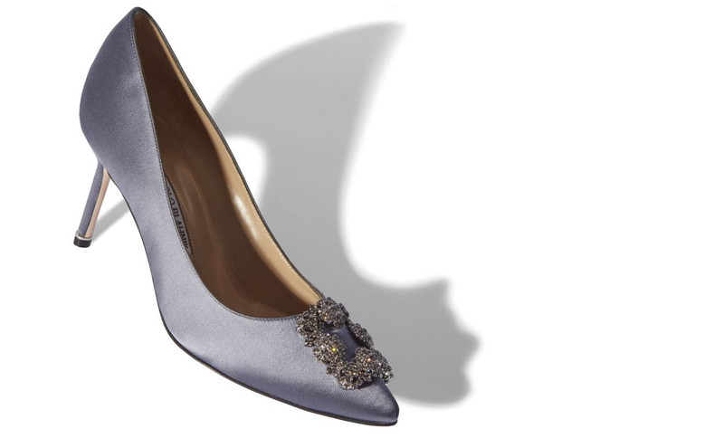Manolo Blahnik Grey Satin Jewel Buckle Pumps outlook