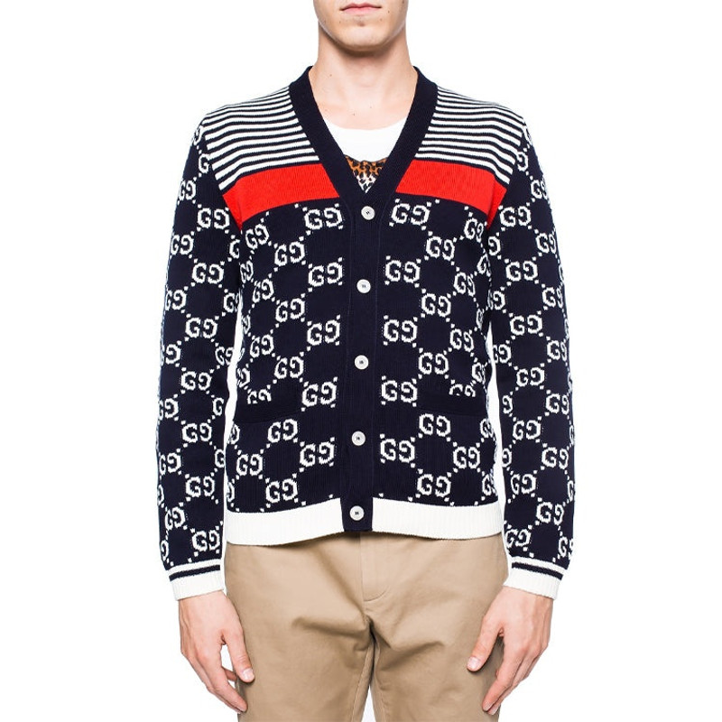 GUCCI GG and stripes knit cardigan outlook