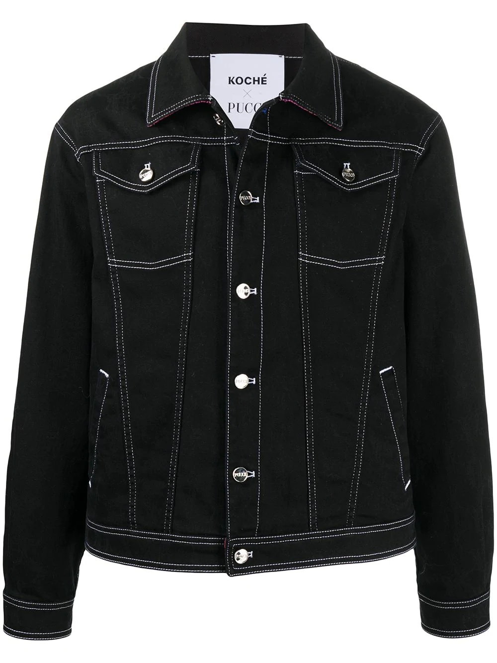 contrast stitching denim jacket - 1