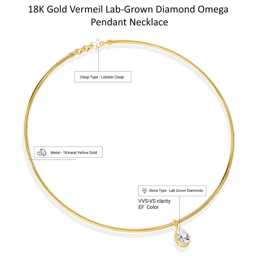 Diamond2Deal - Diamond2Deal 18k Vermeil Plated Silver1 Ct Pear Cut Lab Grown Diamond Pendant Necklace 18" VVS-VS, E - 2