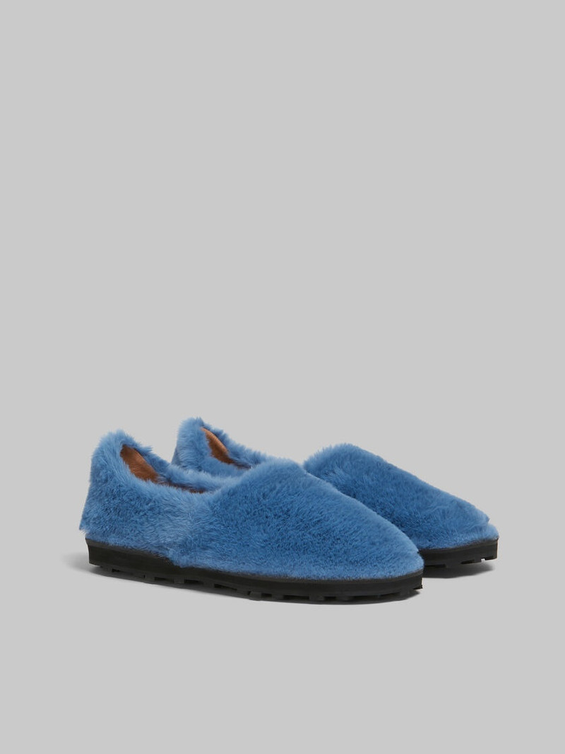 Marni BLUE SLIP-ON LOAFER IN FAUX FUR outlook