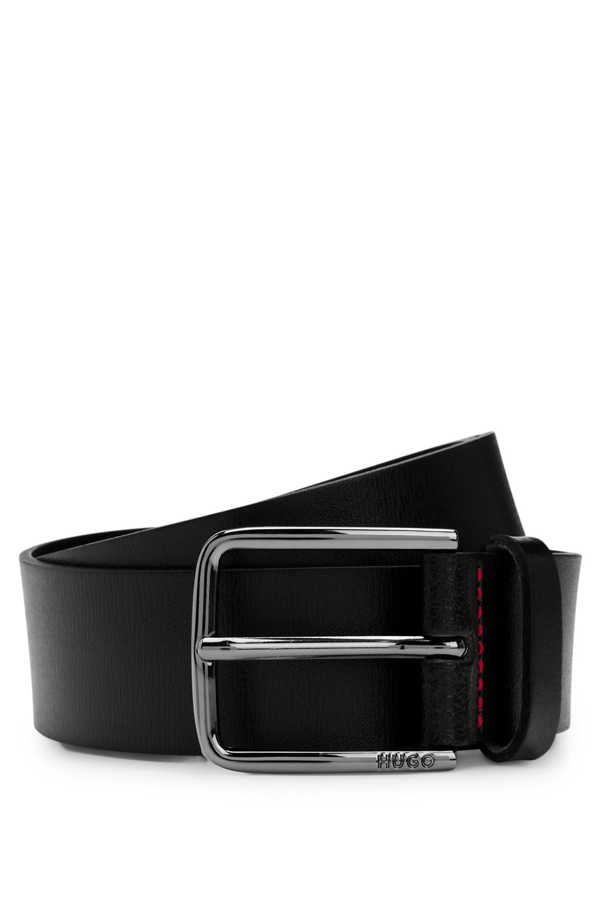 GRAINED-LEATHER BELT WITH LOGO BUCKLE - 1