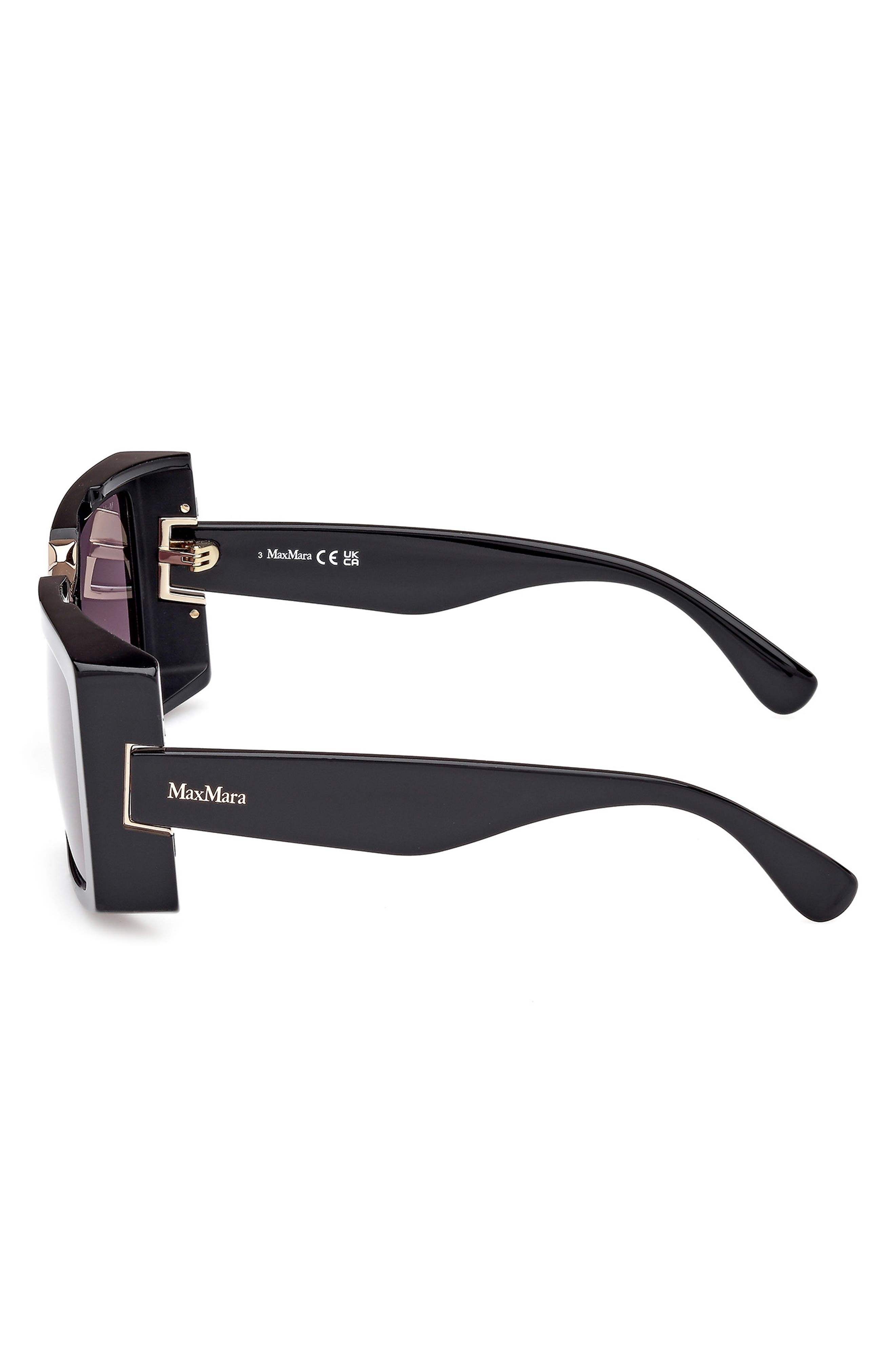 Max Mara 55mm Rectangular Sunglasses in Black/Shiny Pale Gold /Smoke at Nordstrom - 8
