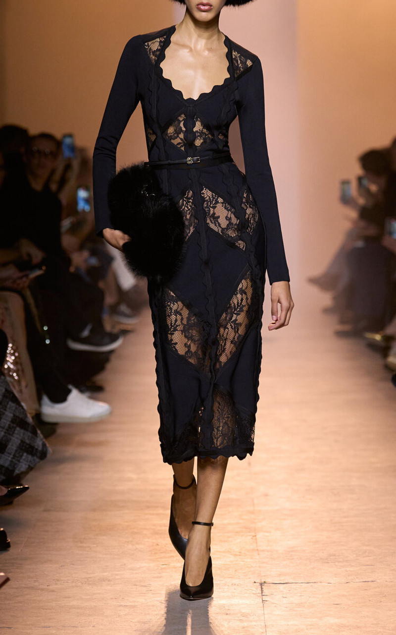 ELIE SAAB Lace-Paneled Midi Dress black outlook