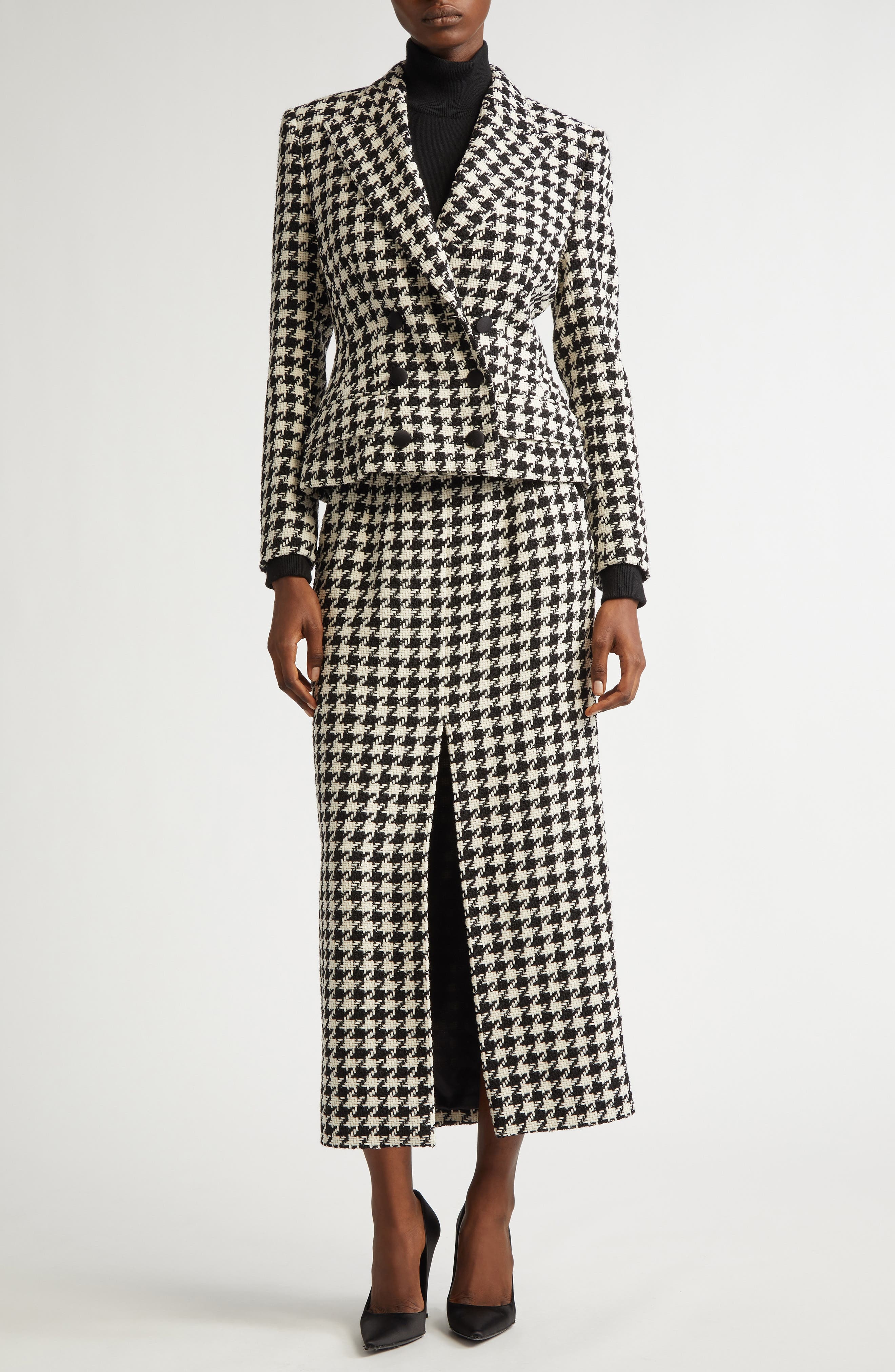 Dolce&Gabbana Macro Houndstooth Double Breasted Wool & Cotton Blazer in S8100 Quadri-Check-Tartan at - 2
