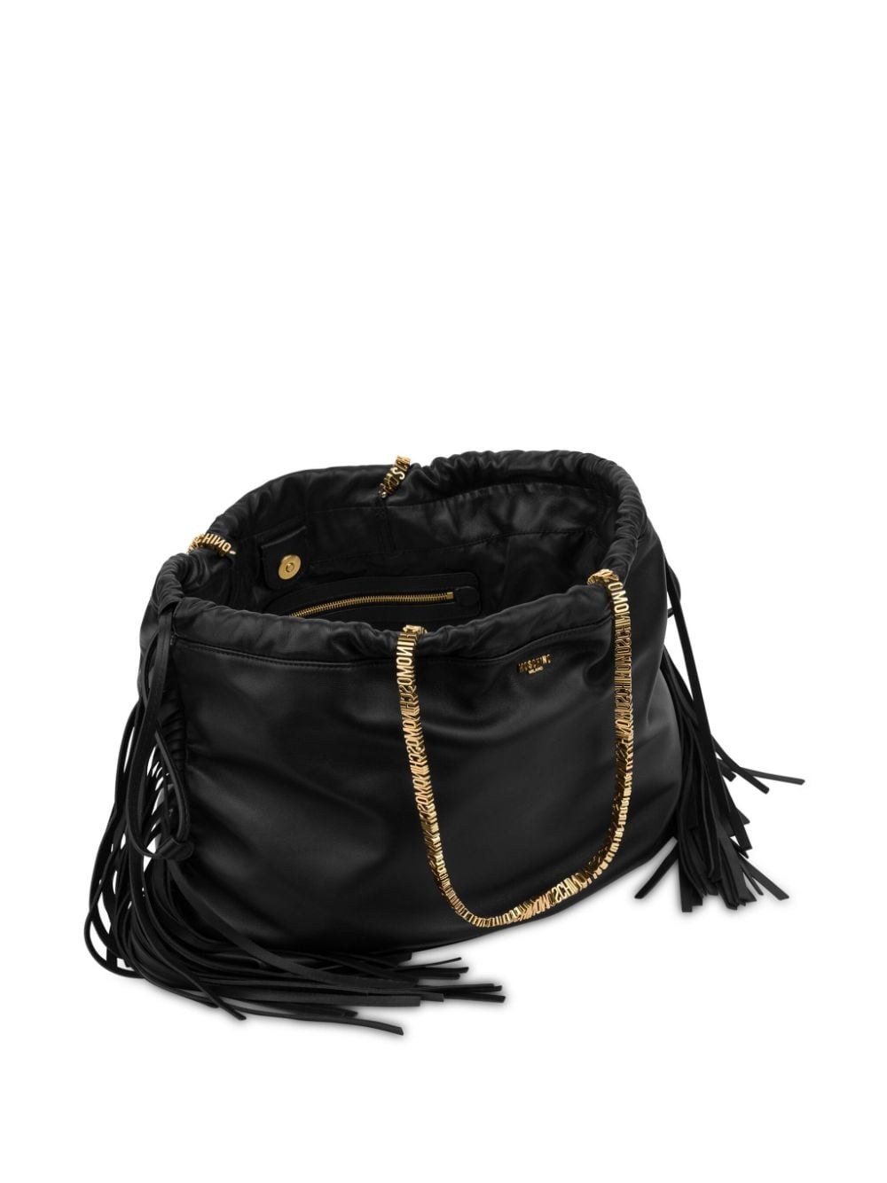 logo-appliquÃ© fringed leather bucket bag - 3