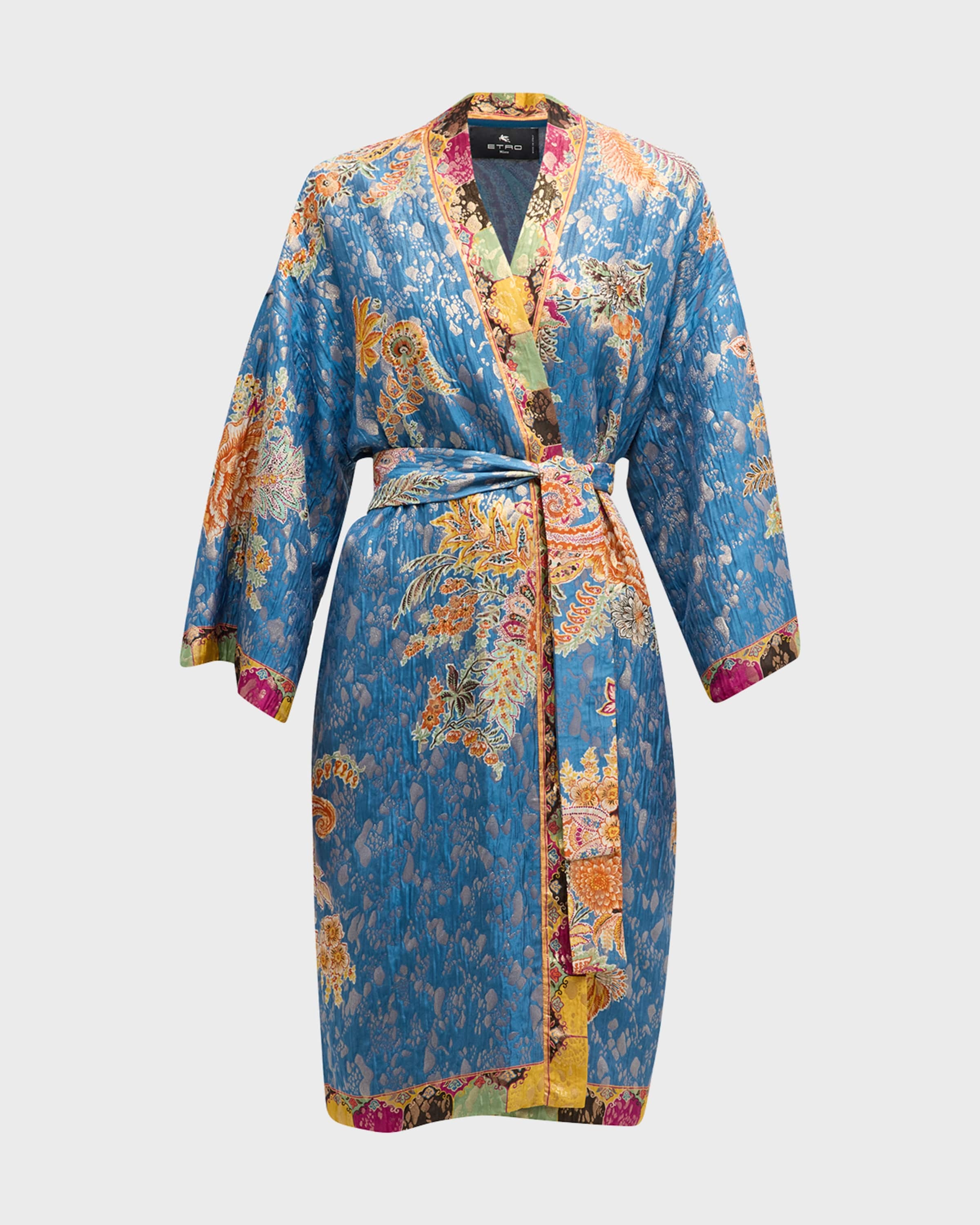 Kesa Metallic Floral Bouquet Jacquard Belted Kimono - 1