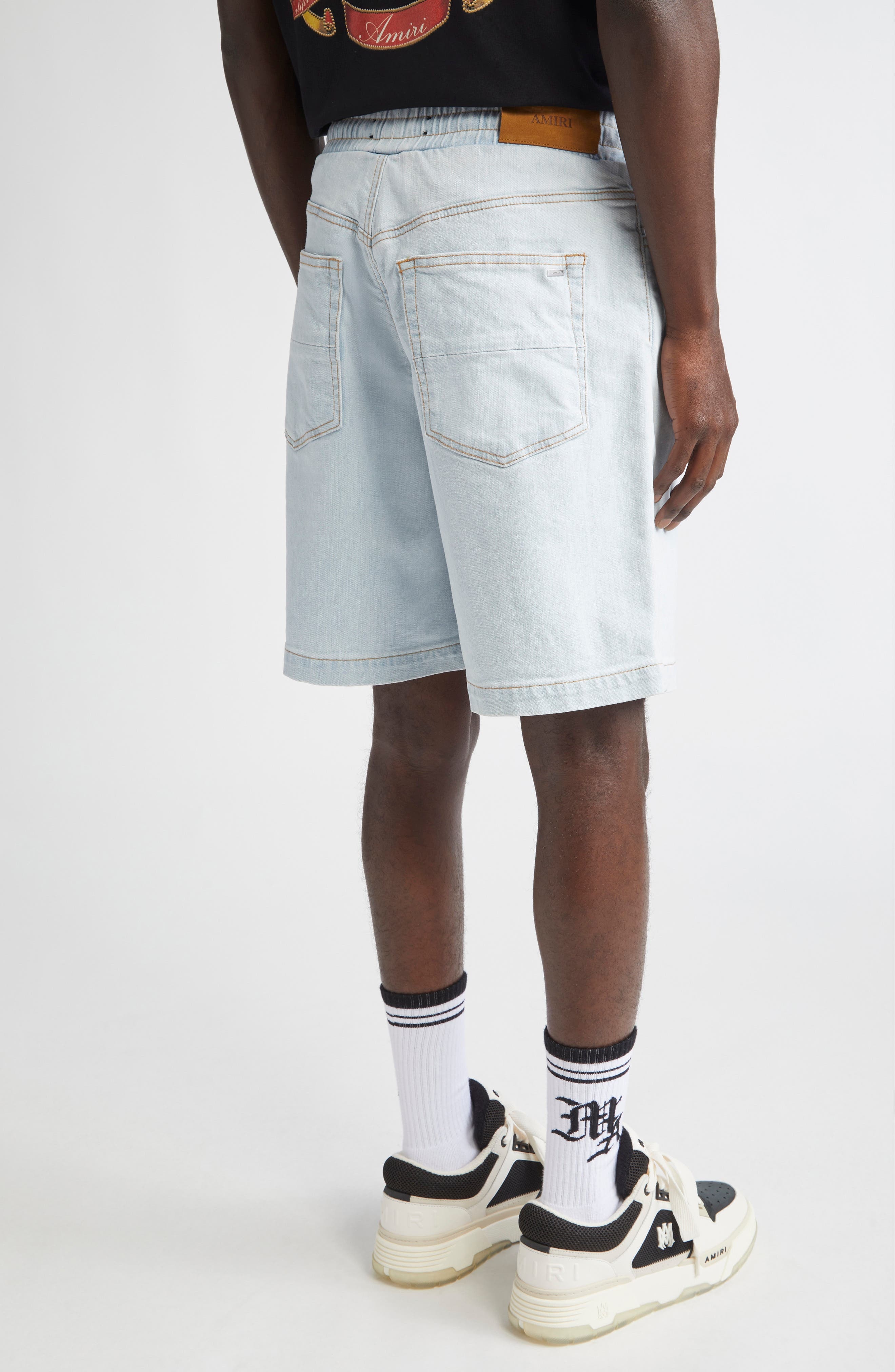 AMIRI 3D Logo Drawstring Denim Shorts in Light Indigo at Nordstrom - 3