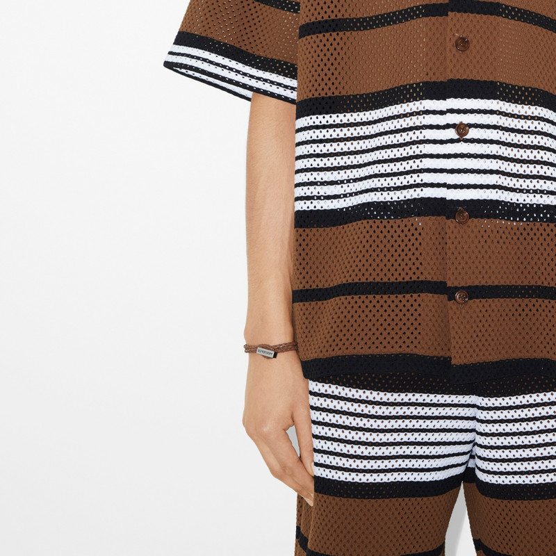 Burberry Logo Engraved Braided Leather Bracelet outlook