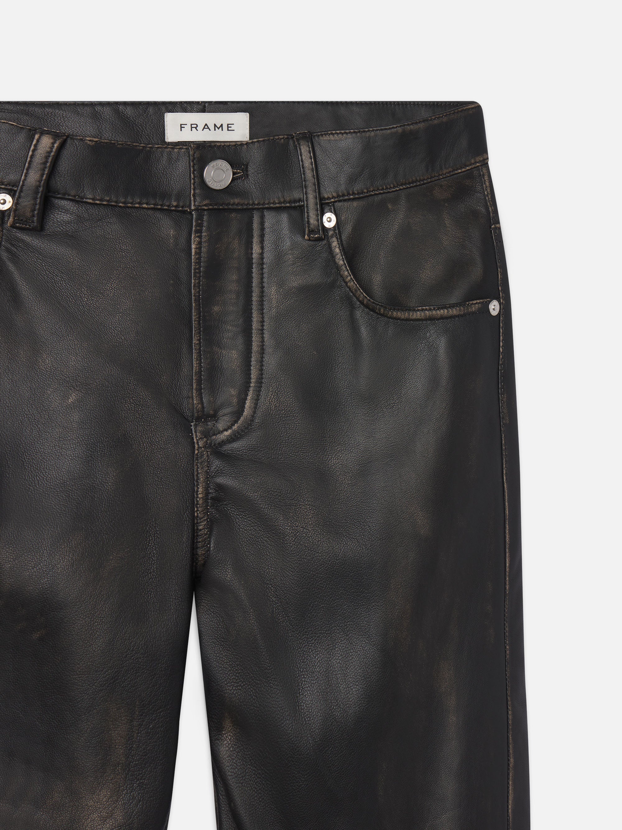 Washed Leather Pant Trousers in Black Washed - 3