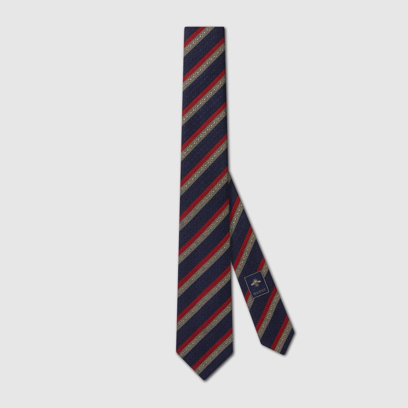 Horsebit striped silk jacquard tie 1