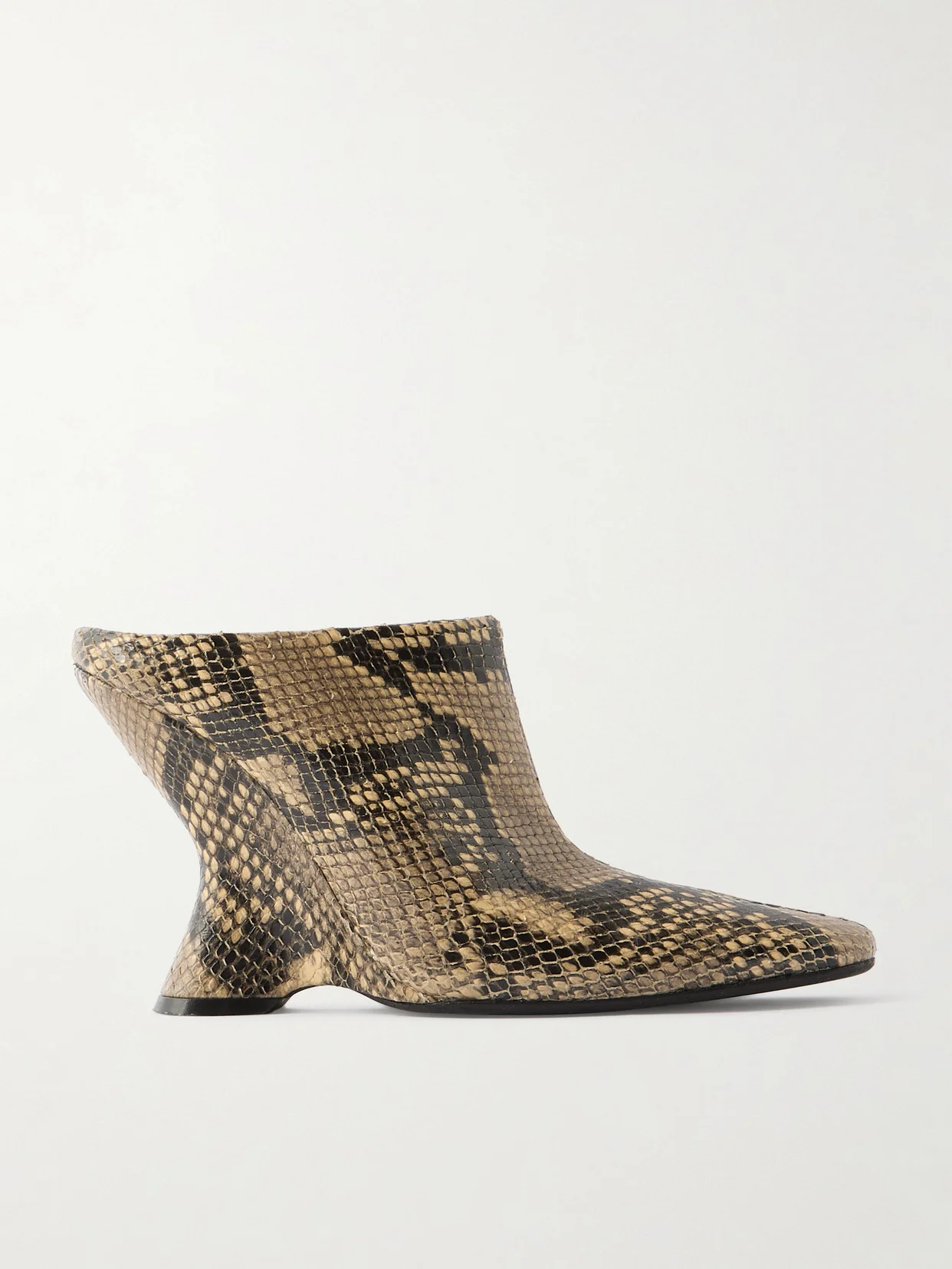Snake-effect Leather Wedge Mules - 1