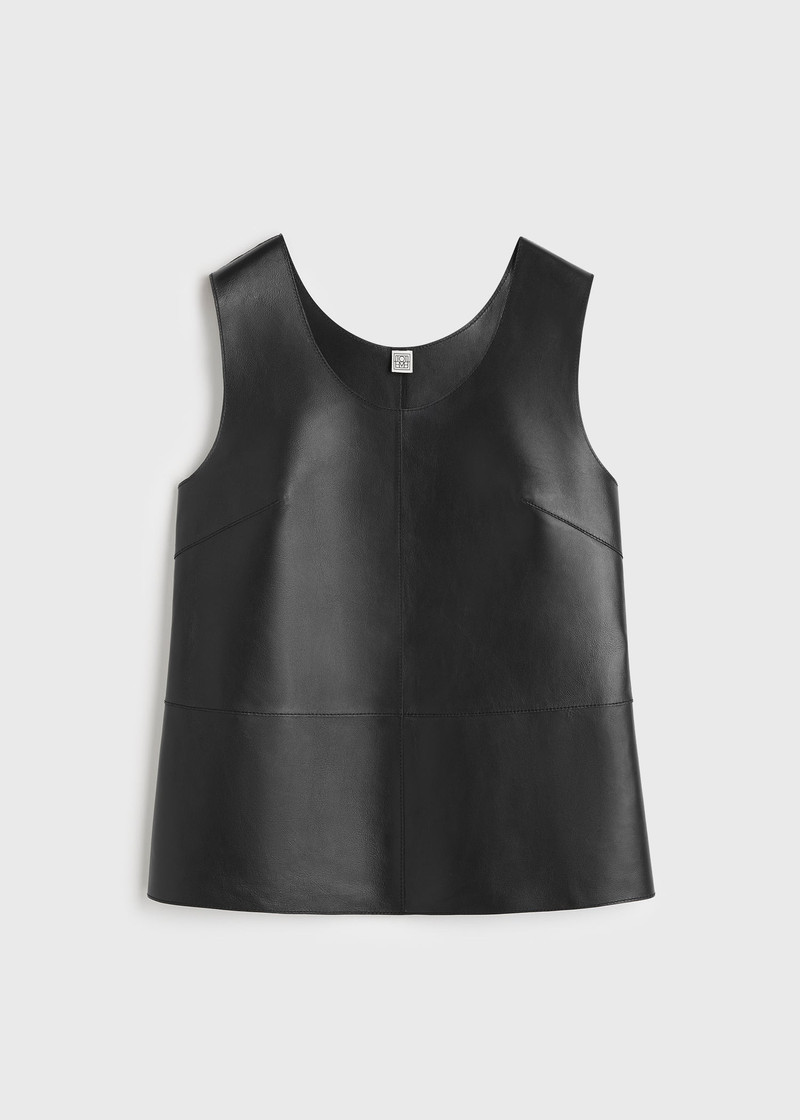 Scoop-neck leather top black 1
