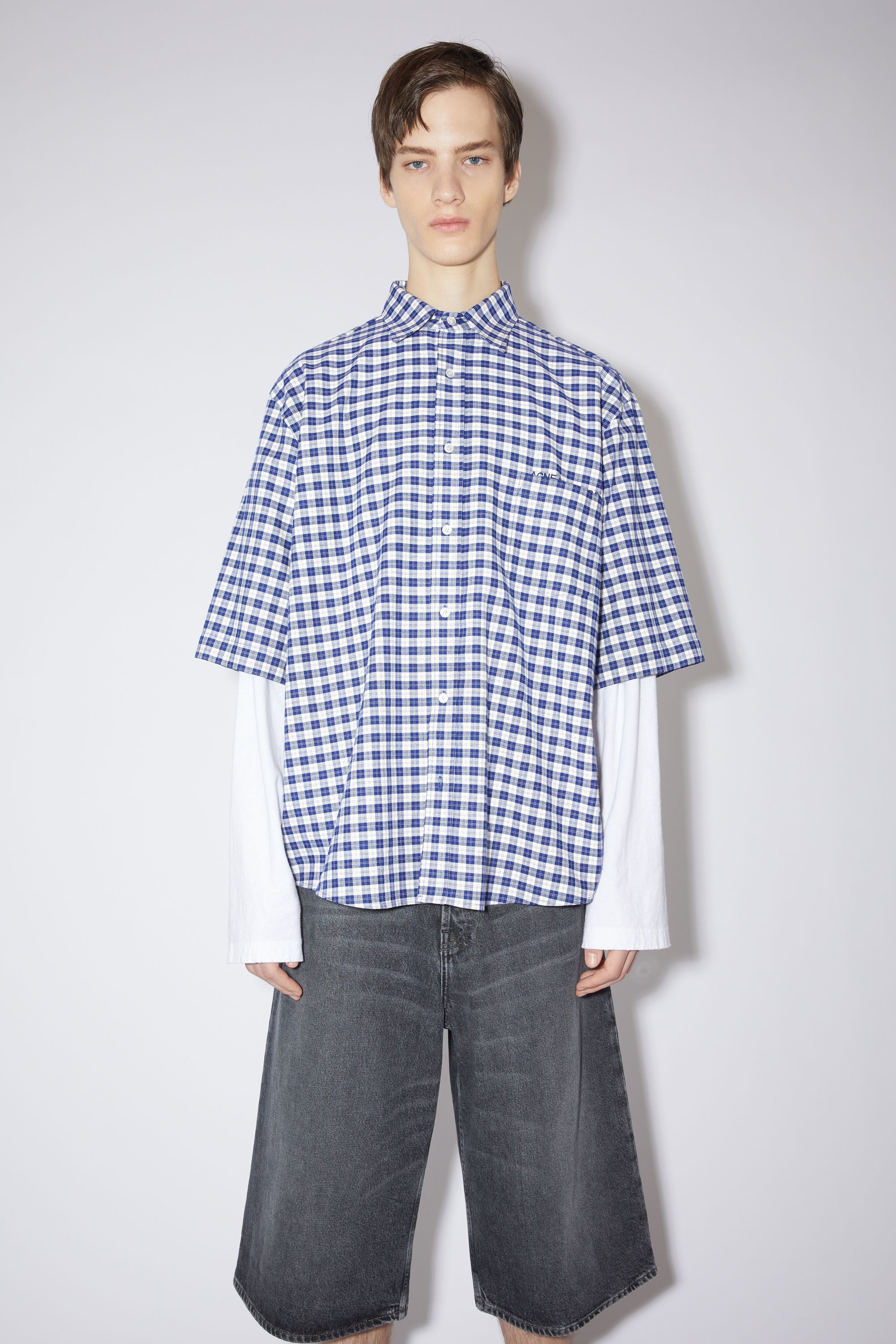 Short sleeve button-up shirt - Blue/white - 2