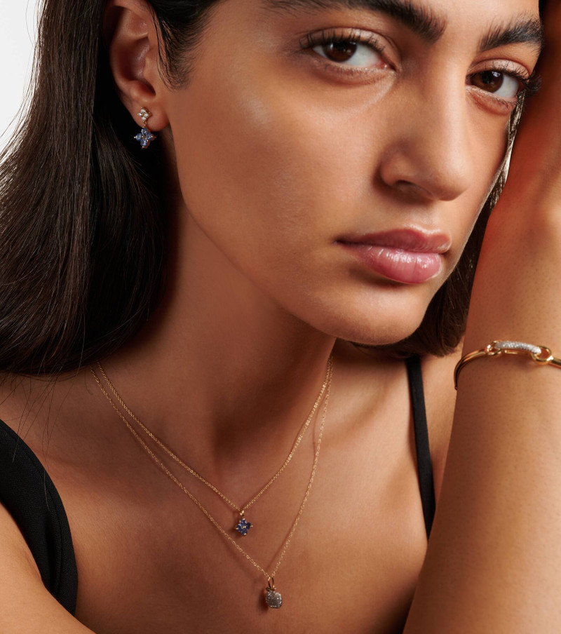 Luckiest Clover 10kt gold earrings with sapphire and diamond 3