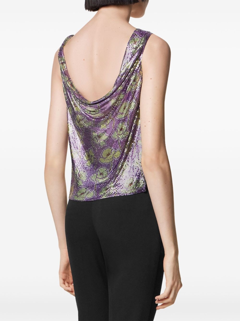 mesh draped-neck top - 4
