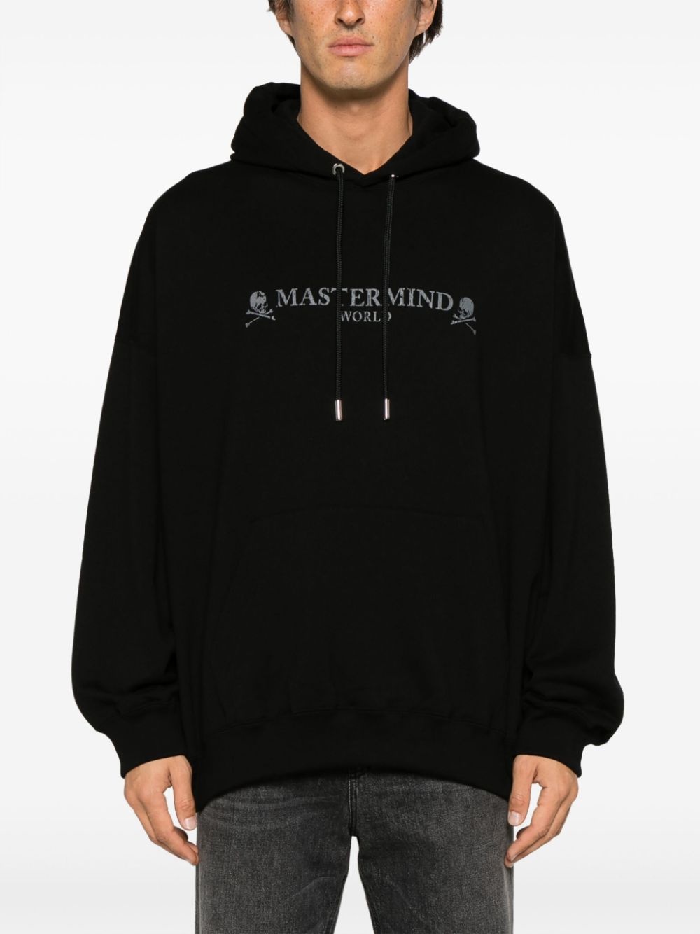 logo-print cotton drawstring hoodie - 3